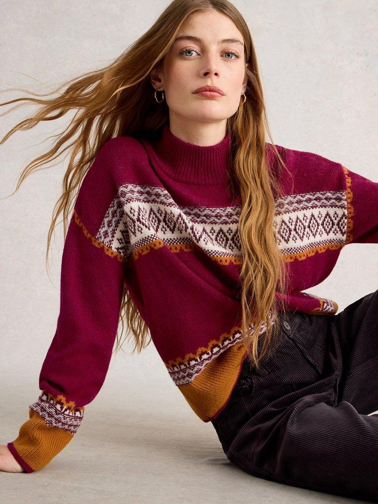 MILLIE FAIRISLE JUMPER in PINK MLT - MODEL DETAIL