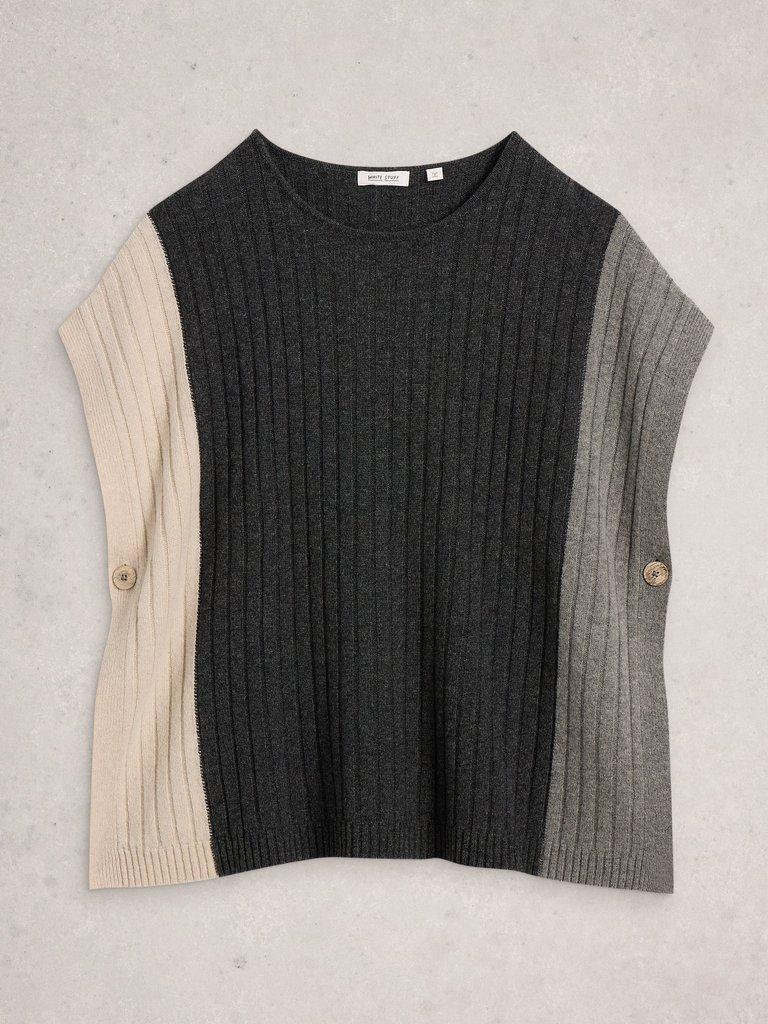 Ava Knitted Poncho in GREY MLT - FLAT FRONT