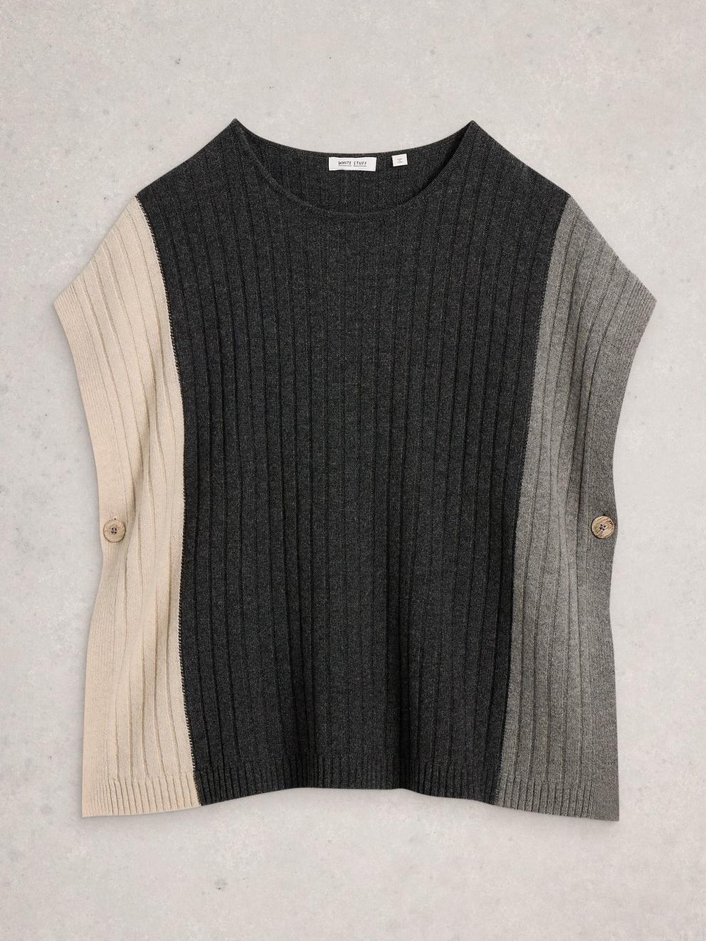 Ava Knitted Poncho in GREY MLT - FLAT FRONT