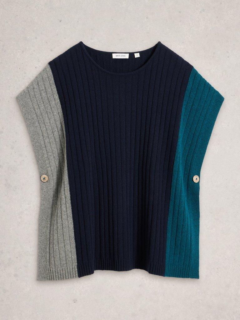 Ava Knitted Poncho in NAVY MULTI - FLAT FRONT