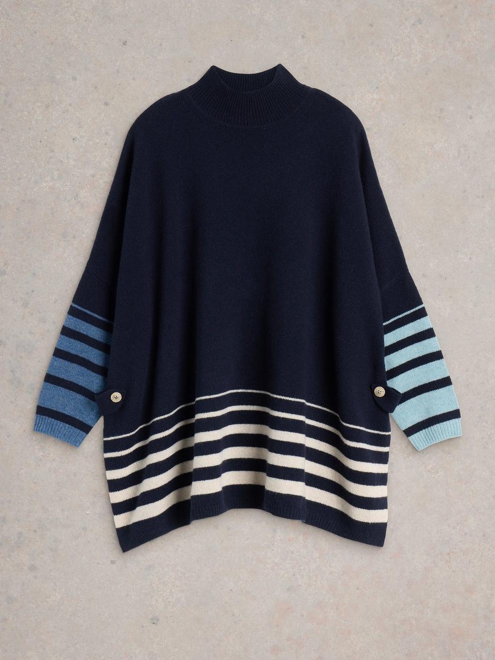 Ivy Side Slit Thrown On in NAVY MULTI - FLAT FRONT