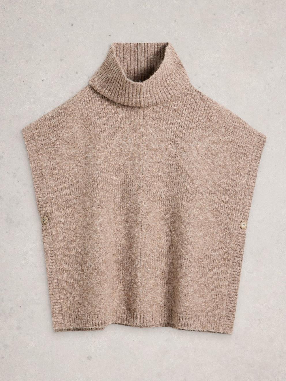 Diamond Stitch Poncho in LGT NAT - FLAT FRONT