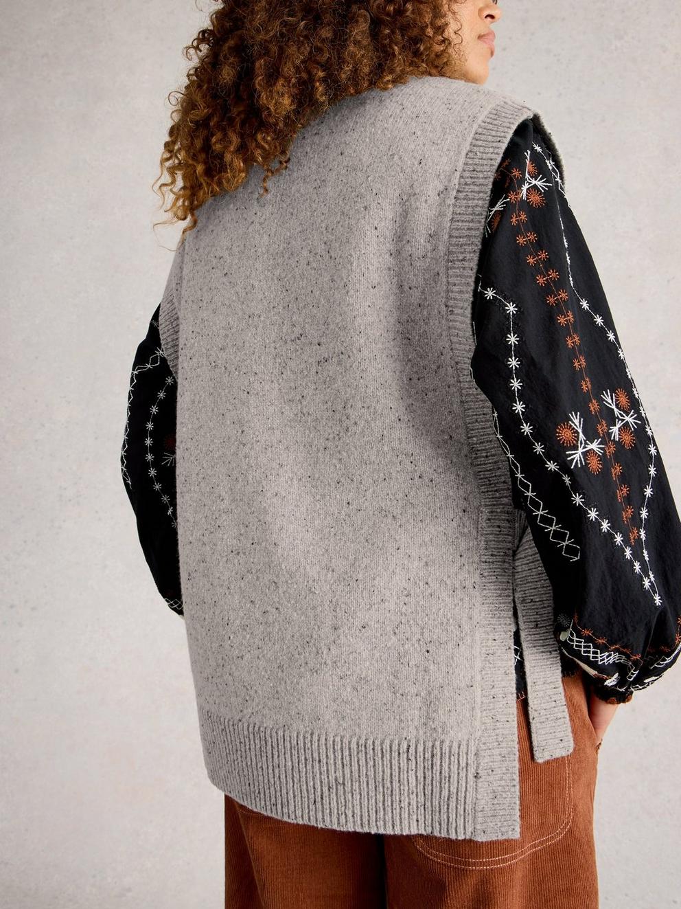 Tanya Tabard Poncho in GREY MARL - MODEL BACK