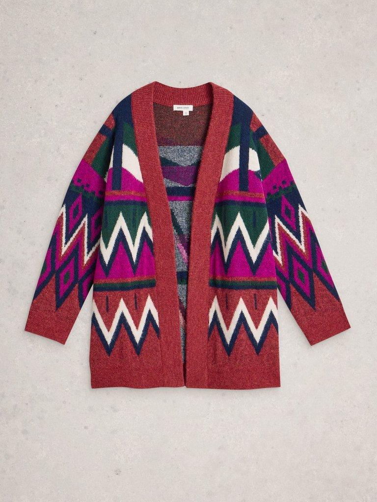 ALICE ABSTRACT CARDI in PLUM MLT - FLAT FRONT