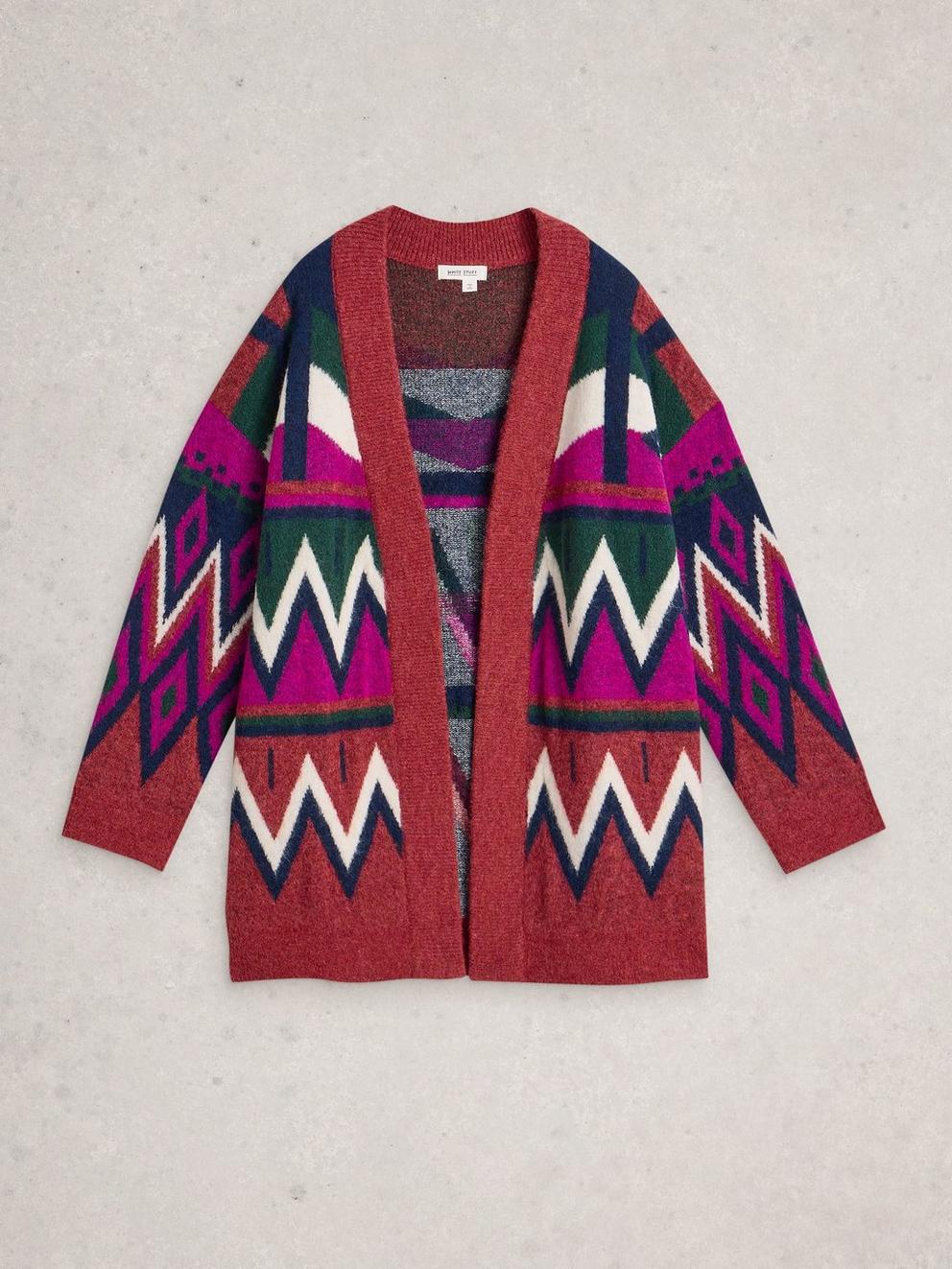 ALICE ABSTRACT CARDI in PLUM MLT - FLAT FRONT