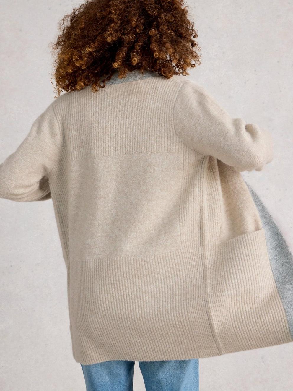 ERIN LONG LINE CARDI in NAT MLT - MODEL BACK