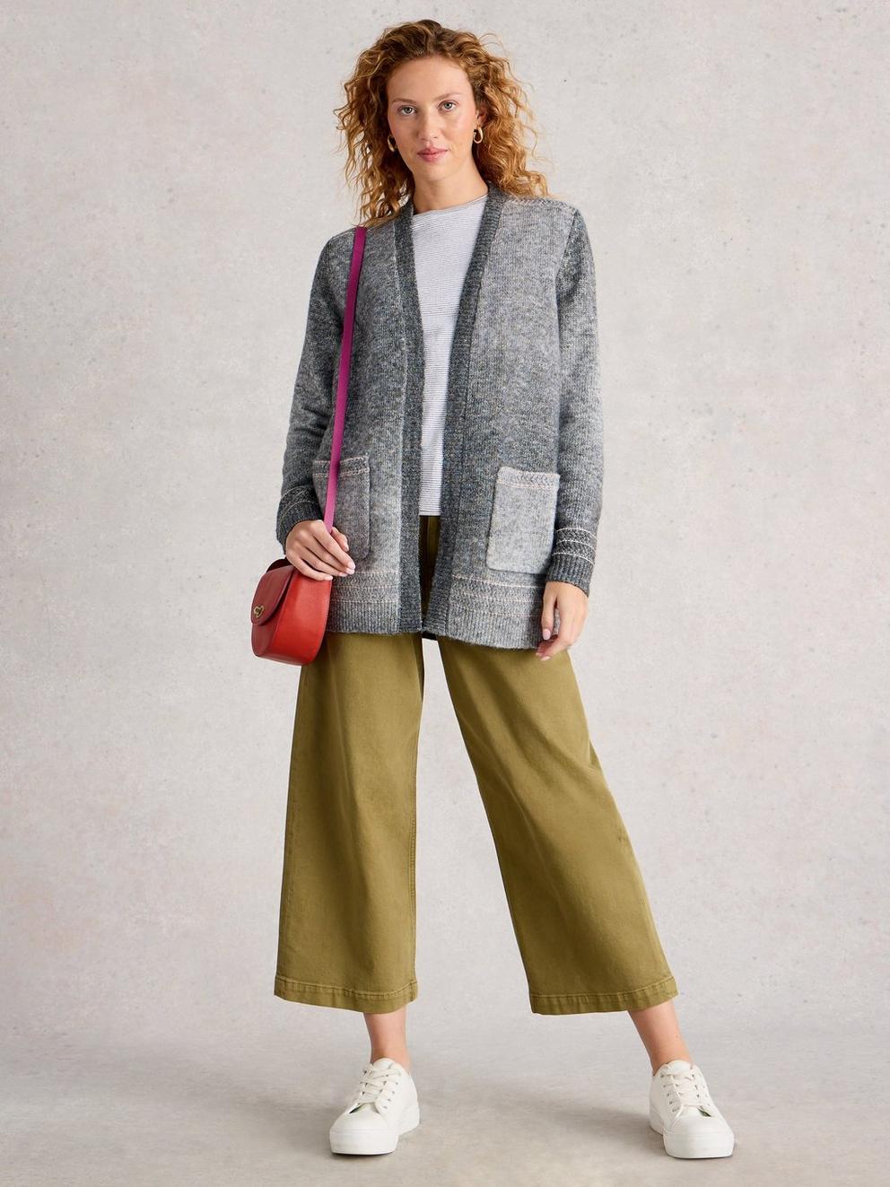 LILBET CARDI in GREY MLT - MODEL FRONT