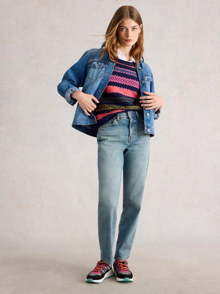 LOTTIE FAIRISLE WOOL BLEND JUMPER in NAVY MULTI - MODEL FRONT