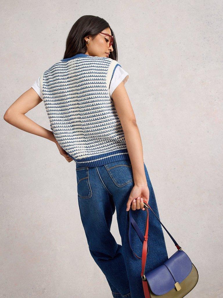 KYLIE WAISTCOAT in BLUE MLT - MODEL BACK