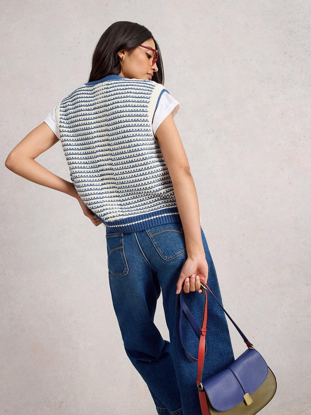 KYLIE WAISTCOAT in BLUE MLT - MODEL BACK