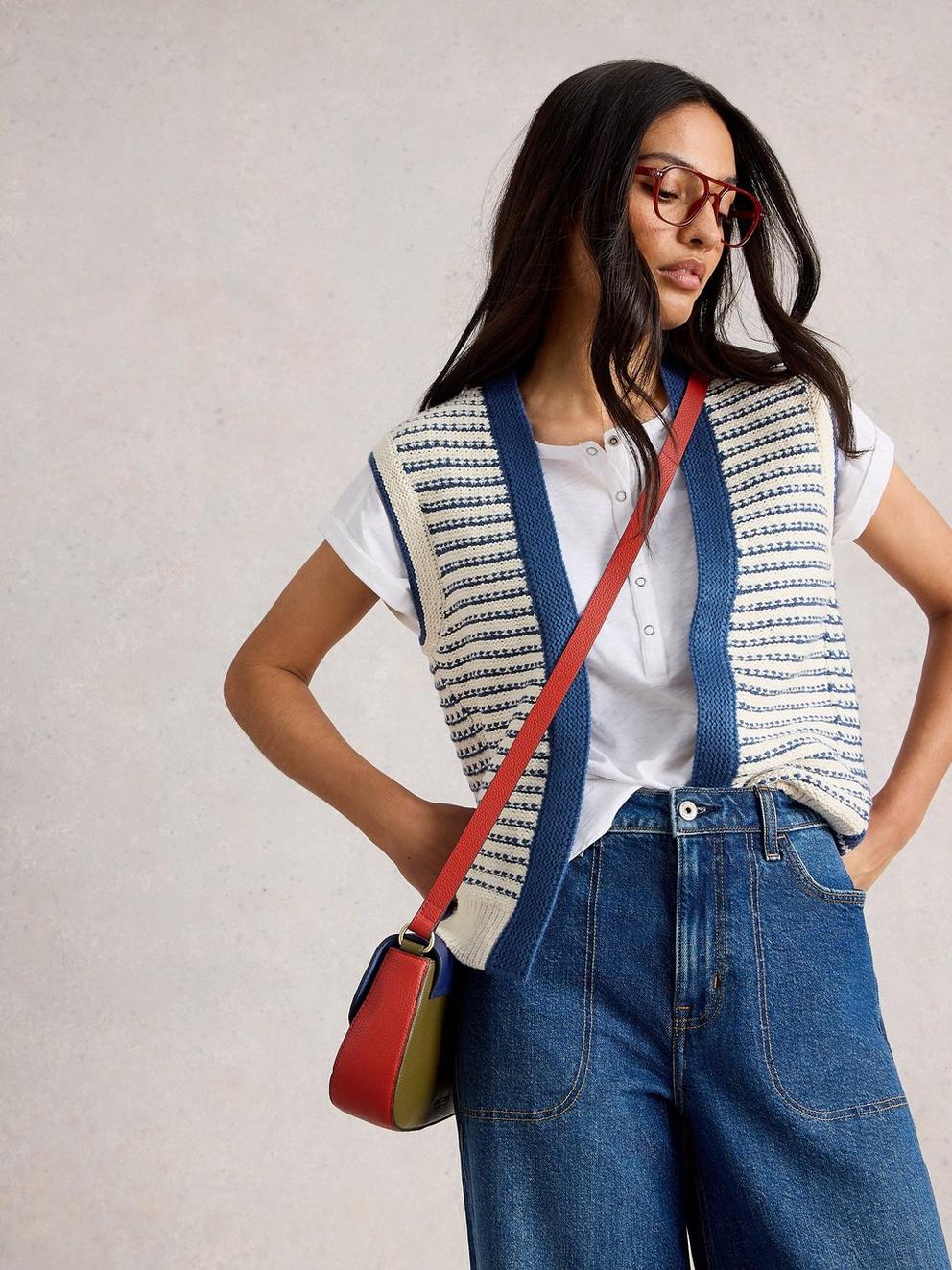 KYLIE WAISTCOAT in BLUE MLT - MODEL DETAIL
