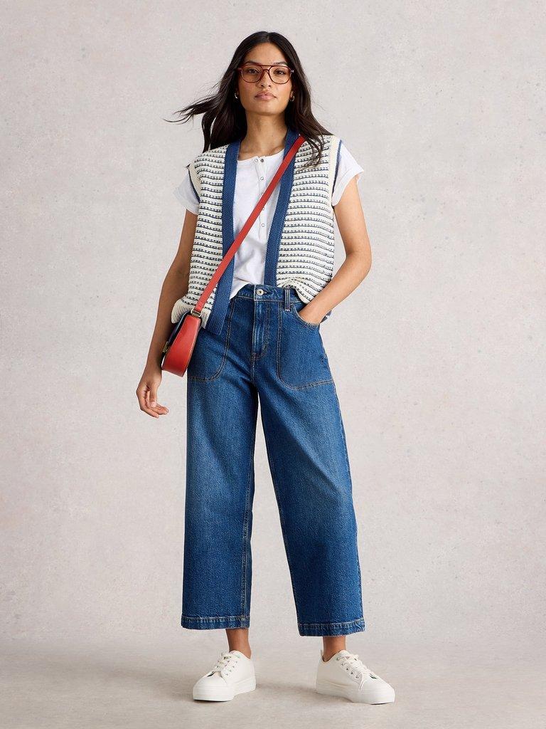 KYLIE WAISTCOAT in BLUE MLT - MODEL FRONT