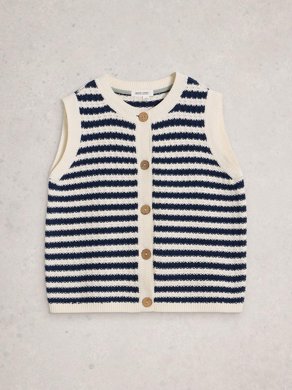 SIENNA STRIPE BUTTON TANK in NAVY MULTI - FLAT FRONT