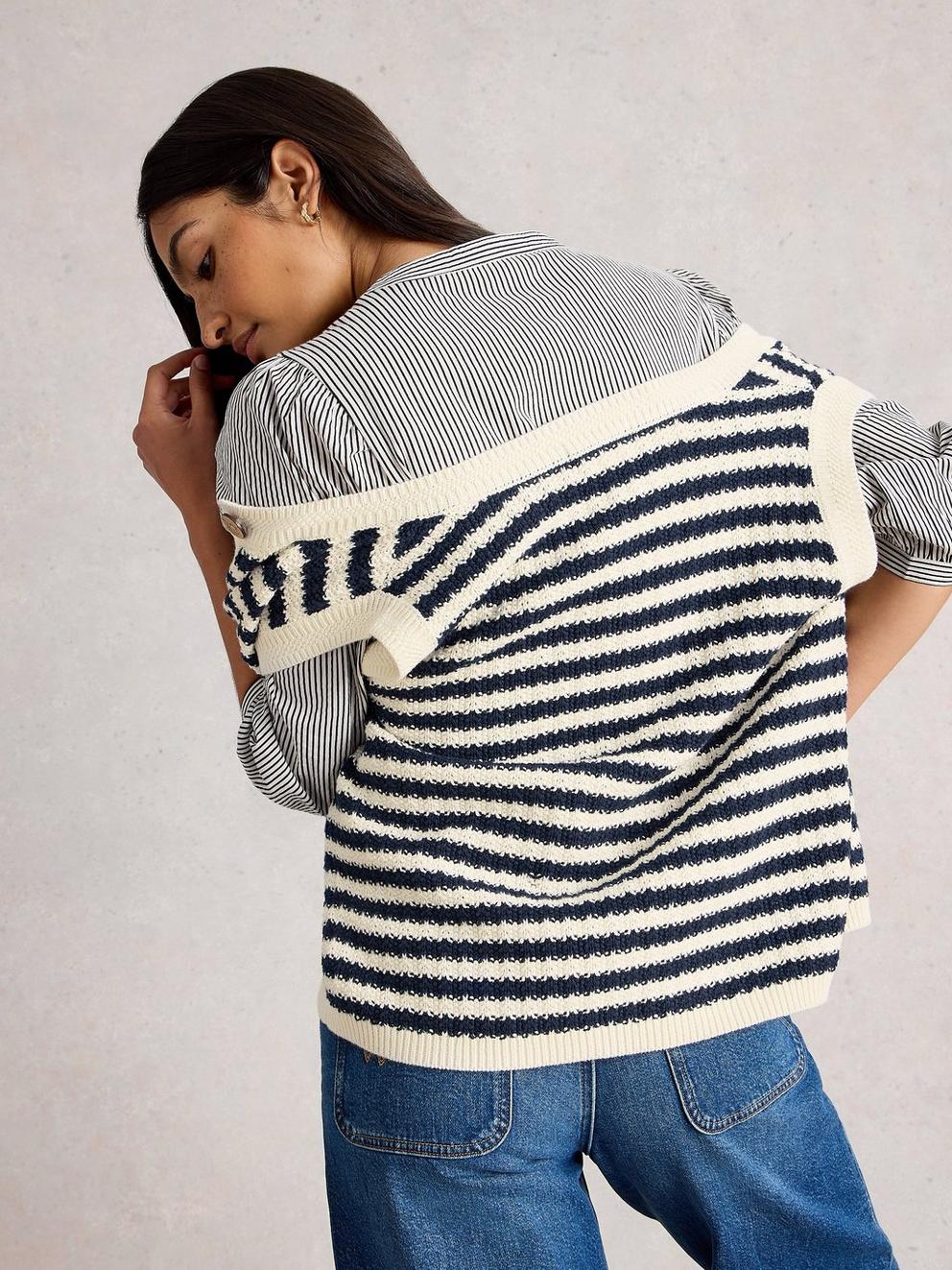 SIENNA STRIPE BUTTON TANK in NAVY MULTI - MODEL BACK
