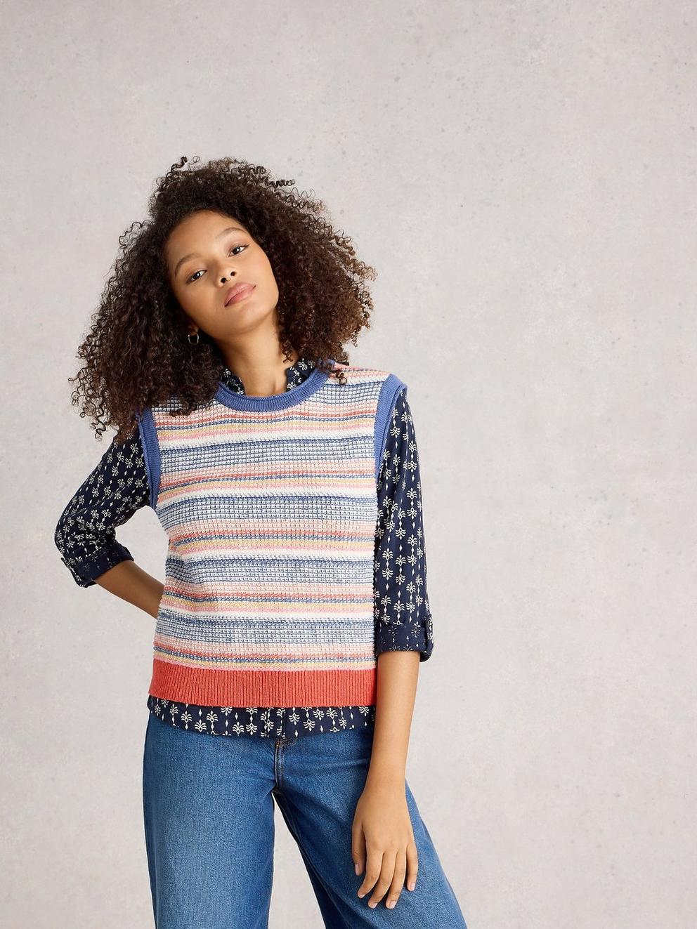 TARA TEXTURE TANK in BLUE MLT - MODEL DETAIL