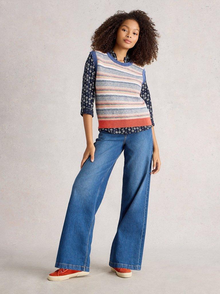 TARA TEXTURE TANK in BLUE MLT - MODEL FRONT