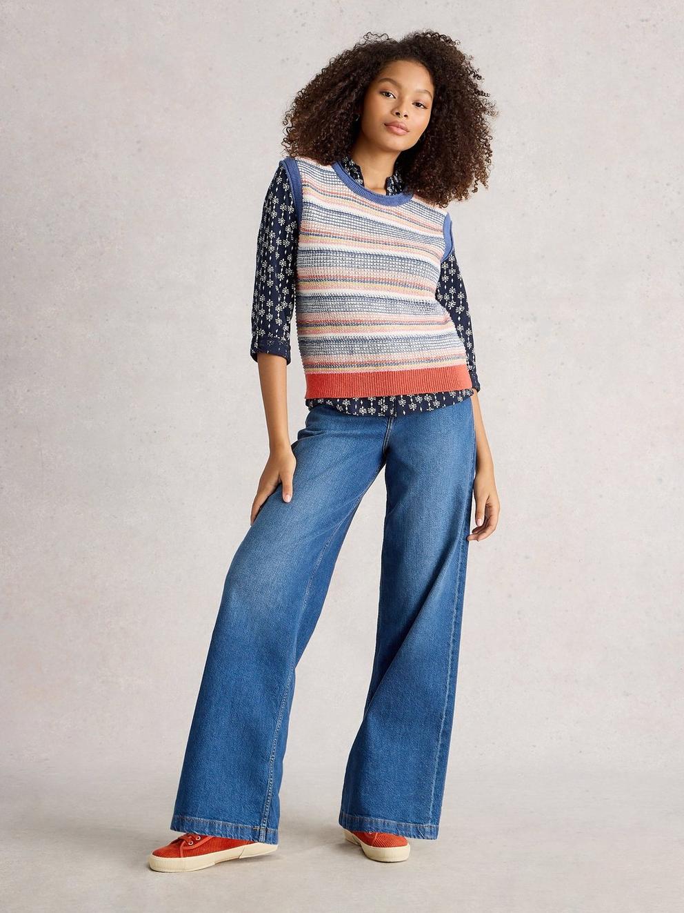 TARA TEXTURE TANK in BLUE MLT - MODEL FRONT