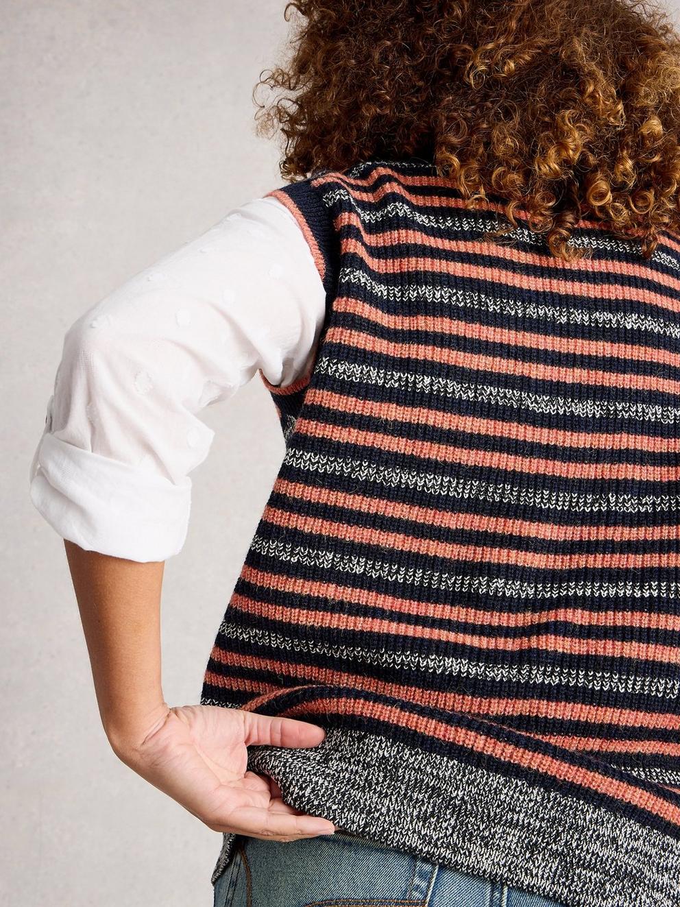MEG STRIPE TANK in NAVY MULTI - MODEL BACK