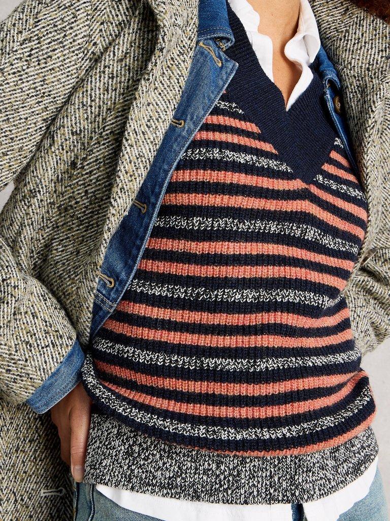 MEG STRIPE TANK in NAVY MULTI - MODEL DETAIL