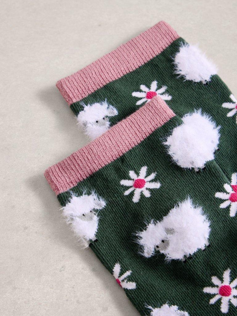 Fluffy Ankle Sock in DK GREEN - FLAT DETAIL