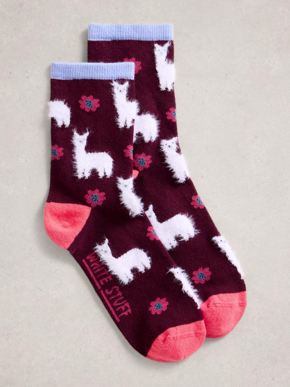 Fluffy Ankle Sock in DK PLUM - FLAT FRONT