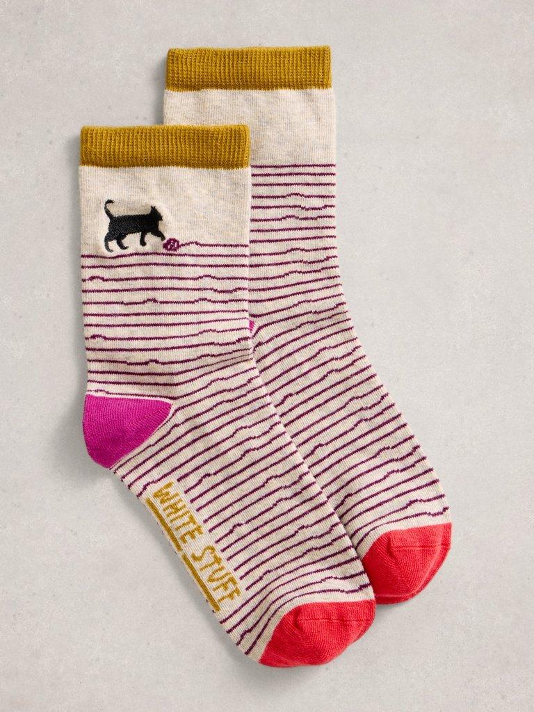 Embroidered Ankle Sock in GREY MLT - FLAT FRONT