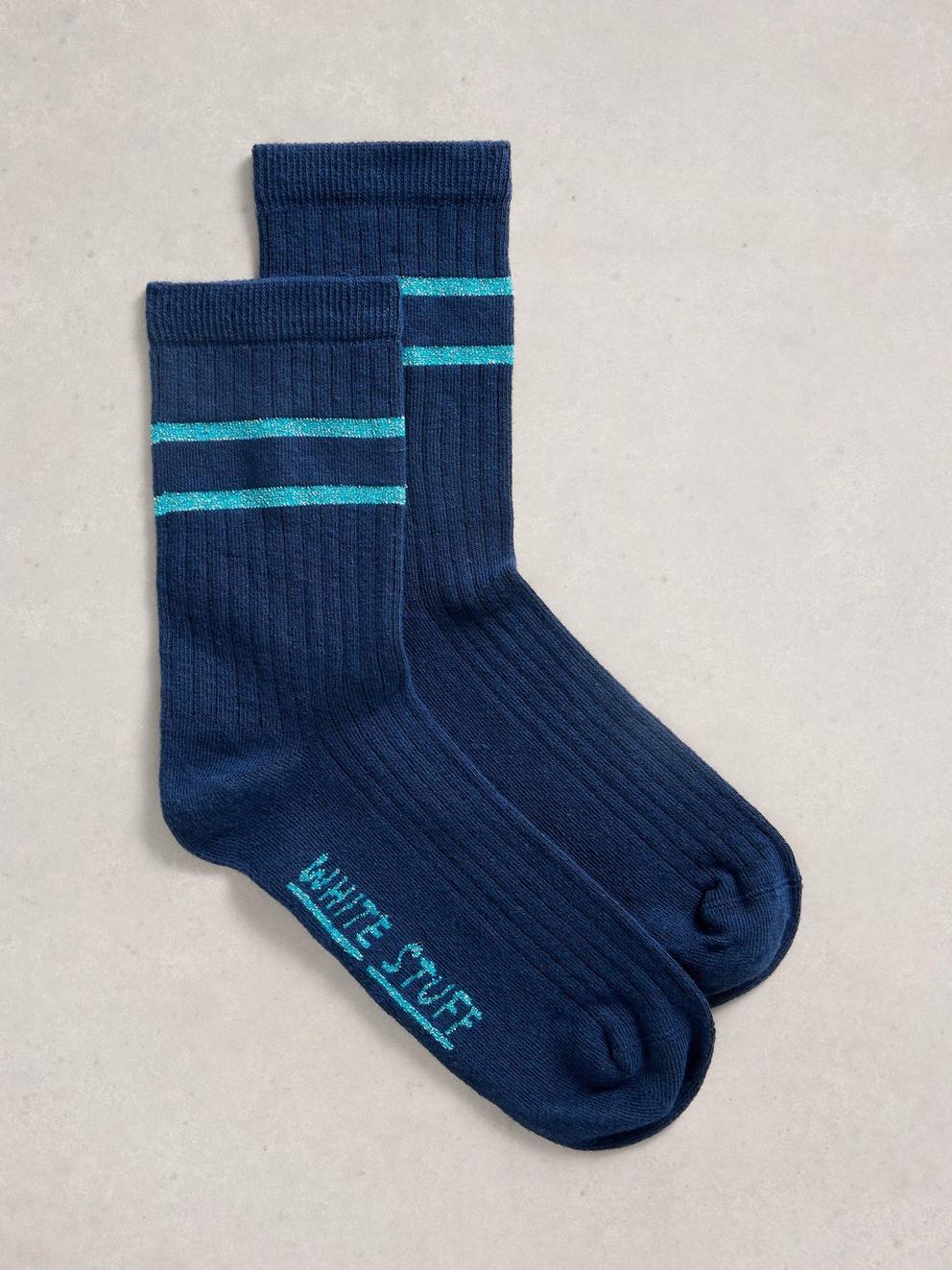 Textured Sparkle Sock in DARK NAVY - FLAT FRONT