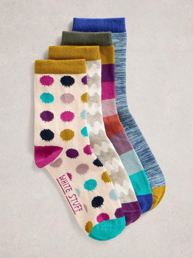 Hotch Potch Ankle 4PK Socks in NAT MLT - FLAT FRONT