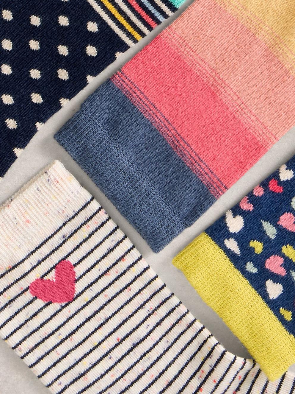 4PK Heart Stripe Ankle Socks in NAVY MULTI - FLAT DETAIL