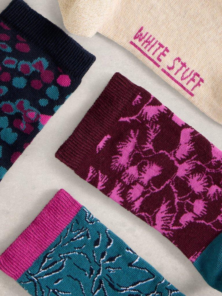 4PK Floral Print Ankle Socks in PURPLE MLT - FLAT DETAIL