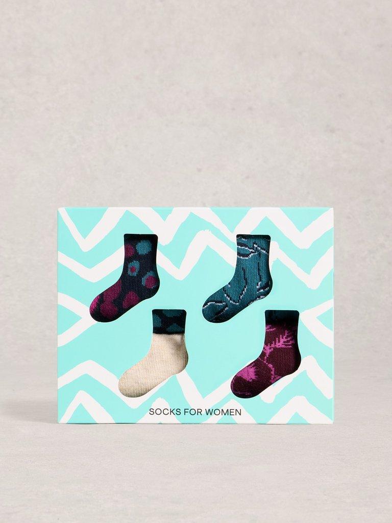 4PK Floral Print Ankle Socks in PURPLE MLT - LIFESTYLE