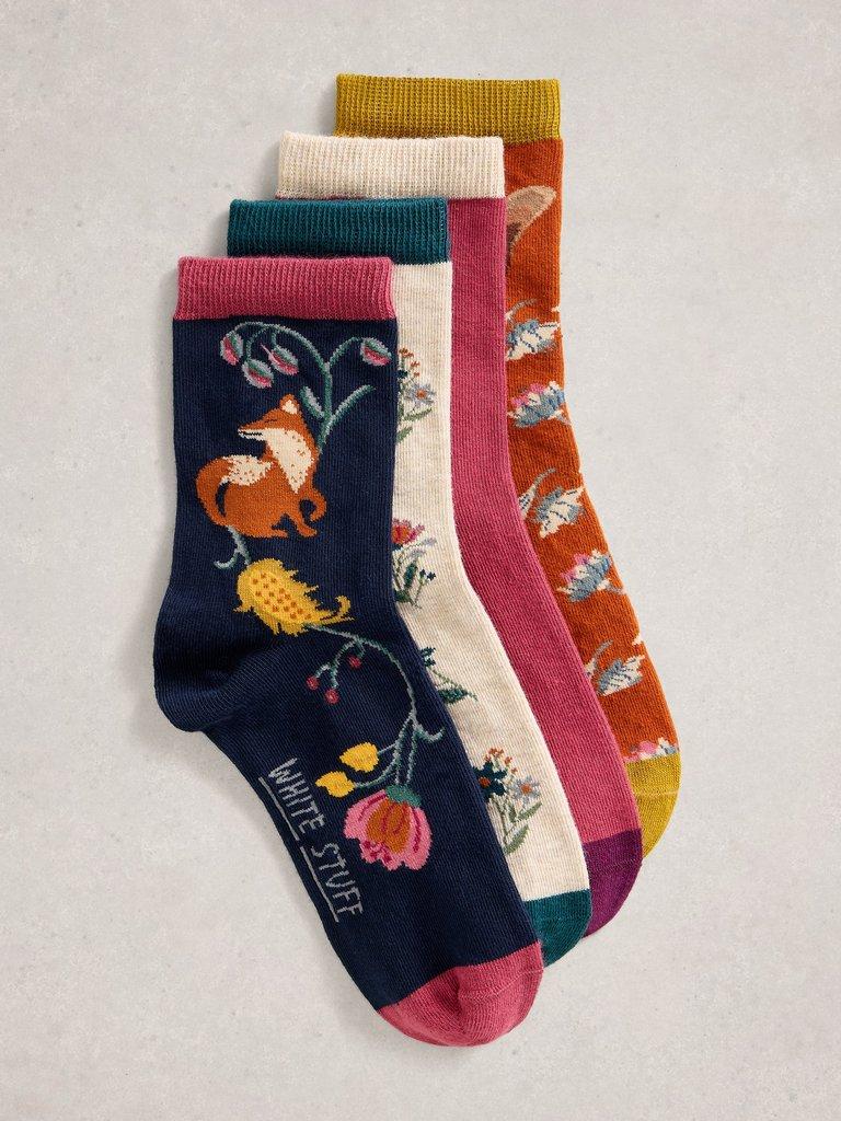 4 Pack Woodland Ankle Socks in NAVY MULTI - FLAT FRONT