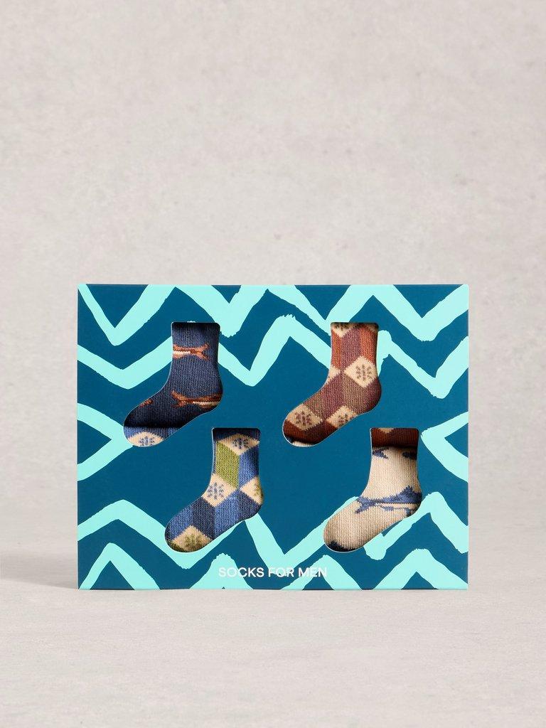 4PK Fish Pattern Ankle Socks in NAT MLT - LIFESTYLE