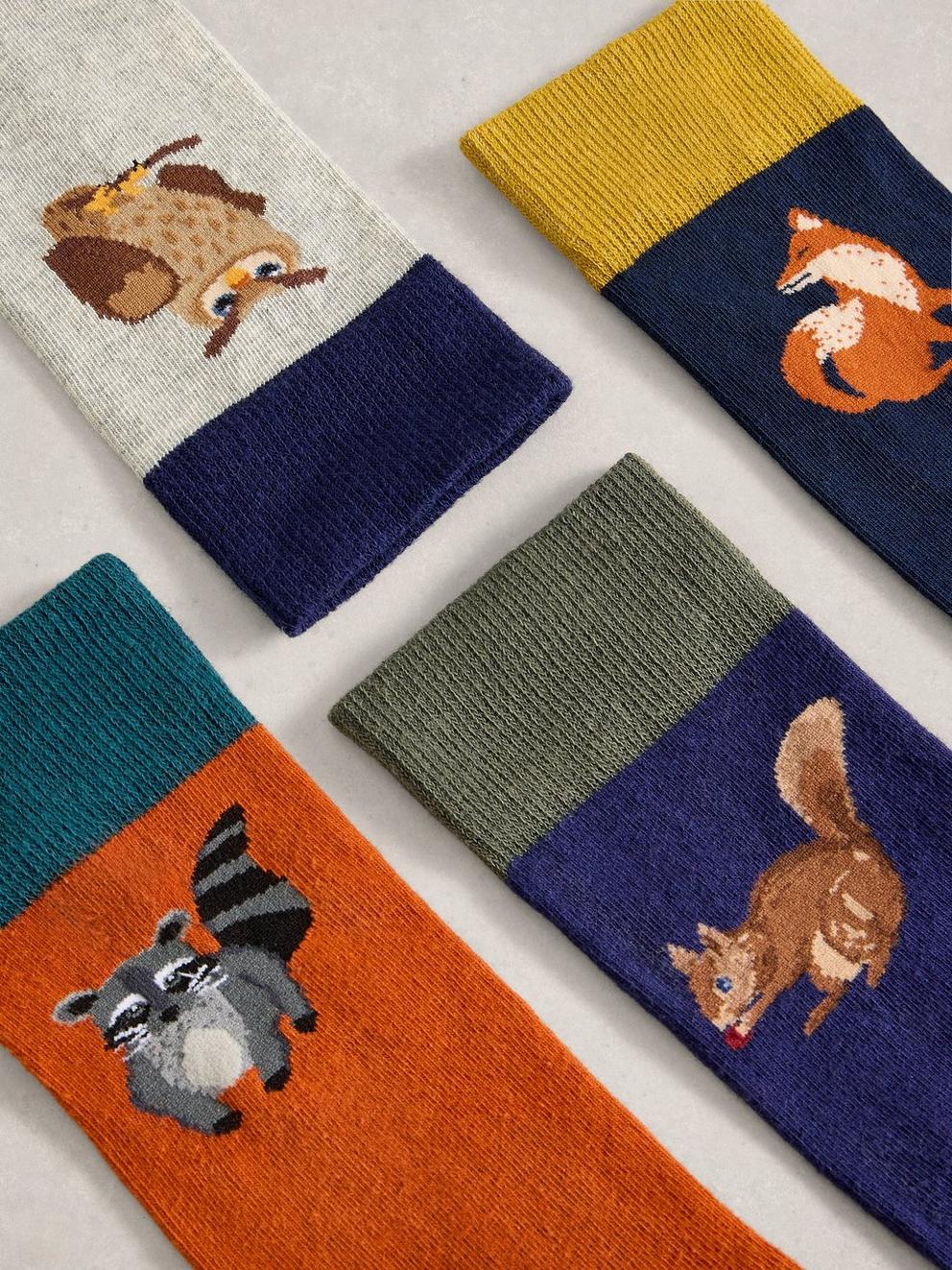 4PK Woodland Ankle Socks in NAVY MULTI - FLAT DETAIL