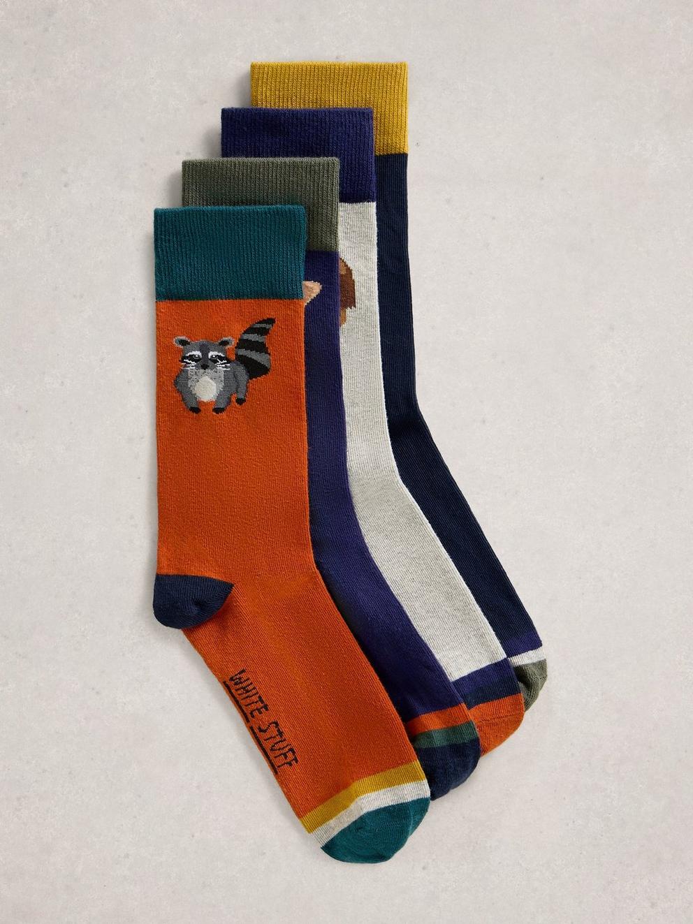 4PK Woodland Ankle Socks in NAVY MULTI - FLAT FRONT