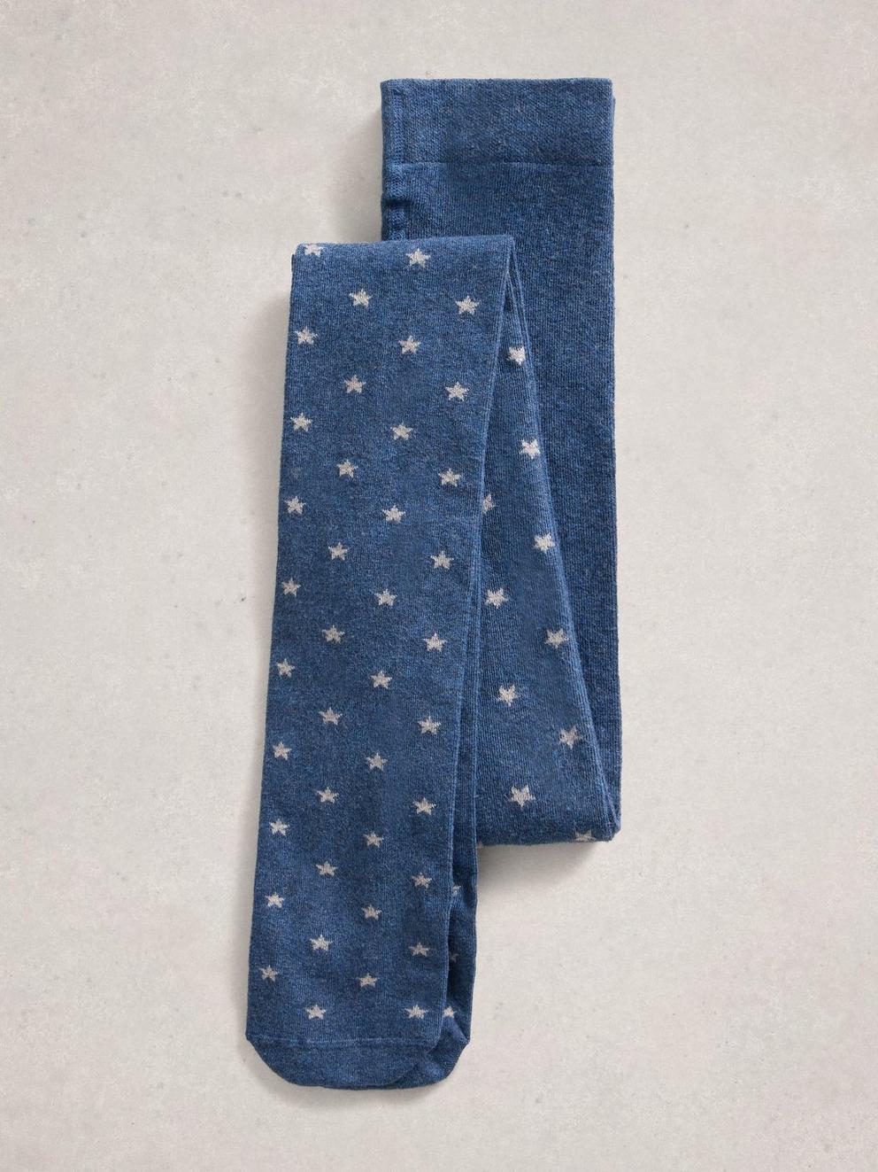 Star Cotton Tights in MID BLUE - FLAT DETAIL