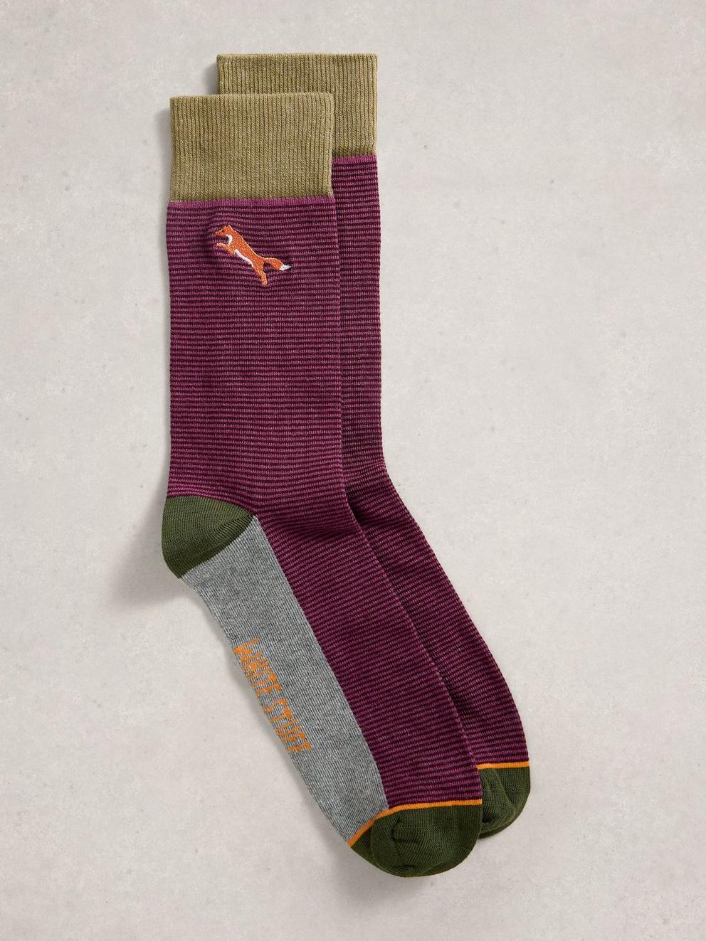 Embroidered Ankle Socks in PLUM MLT - FLAT FRONT
