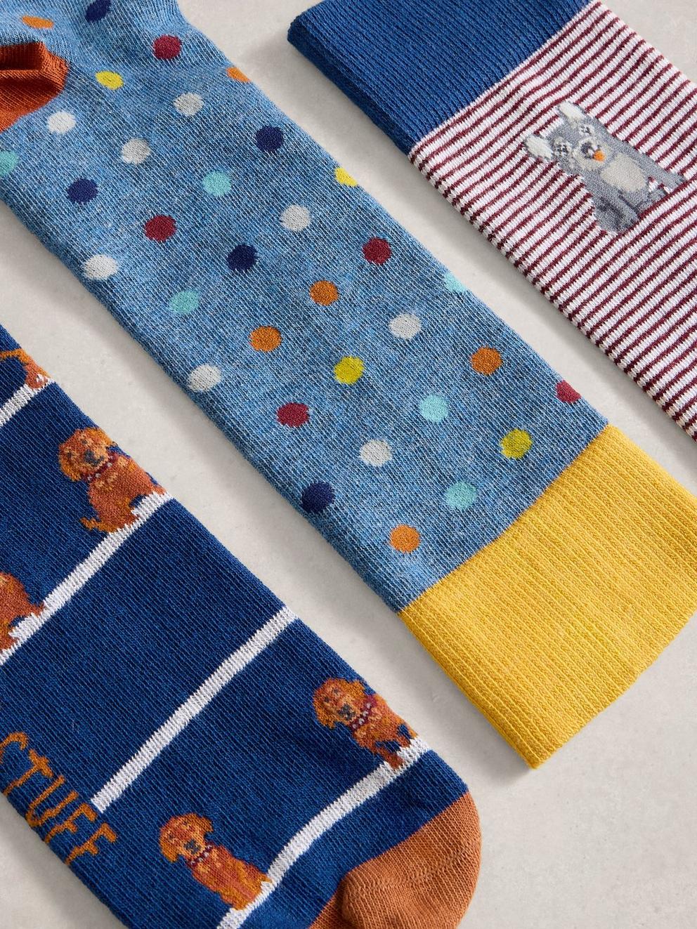 3PK Dog Pals Ankle Socks in NAVY MULTI - FLAT DETAIL