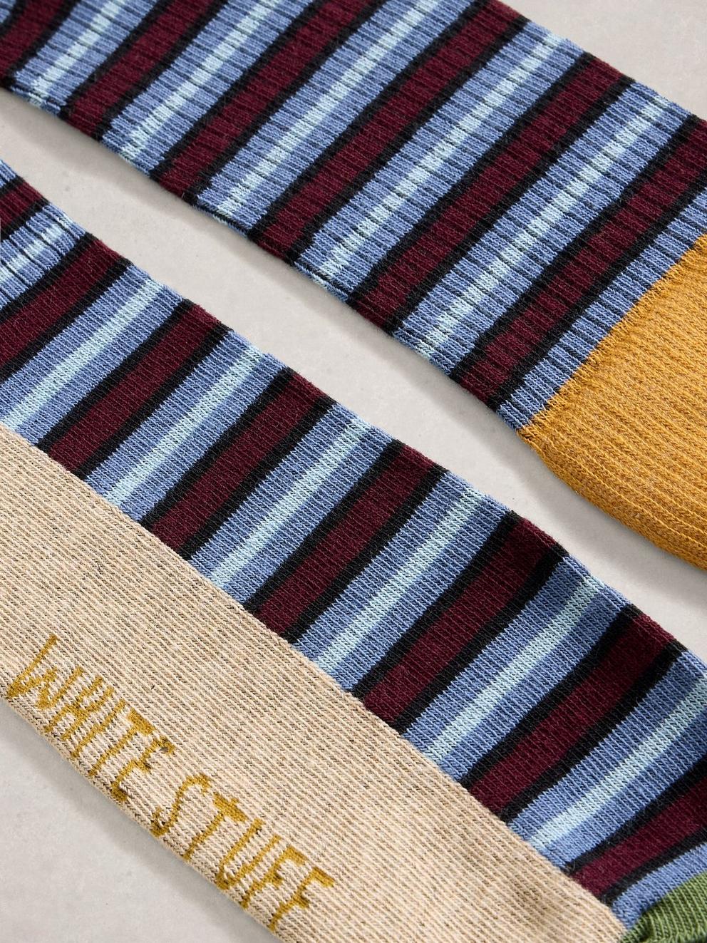 Rib Stripe Ankle Sock in BLUE MLT - FLAT DETAIL