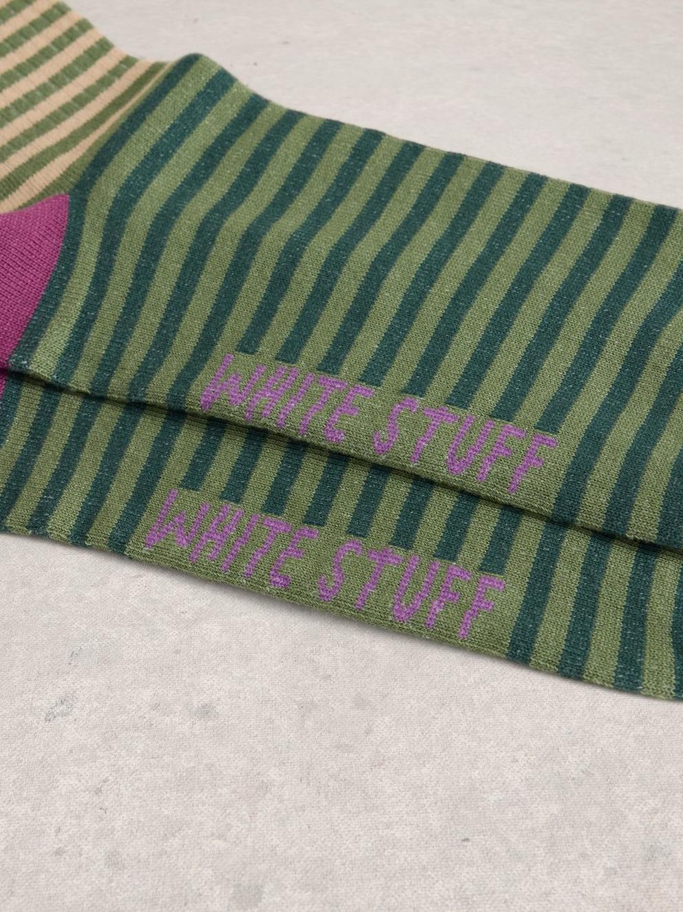 Rib Stripe Ankle Sock in GREEN MLT - FLAT DETAIL