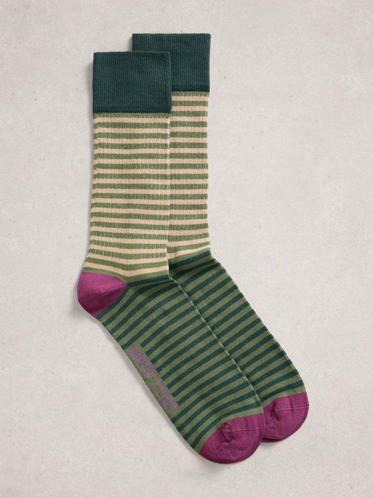 Rib Stripe Ankle Sock in GREEN MLT - FLAT FRONT