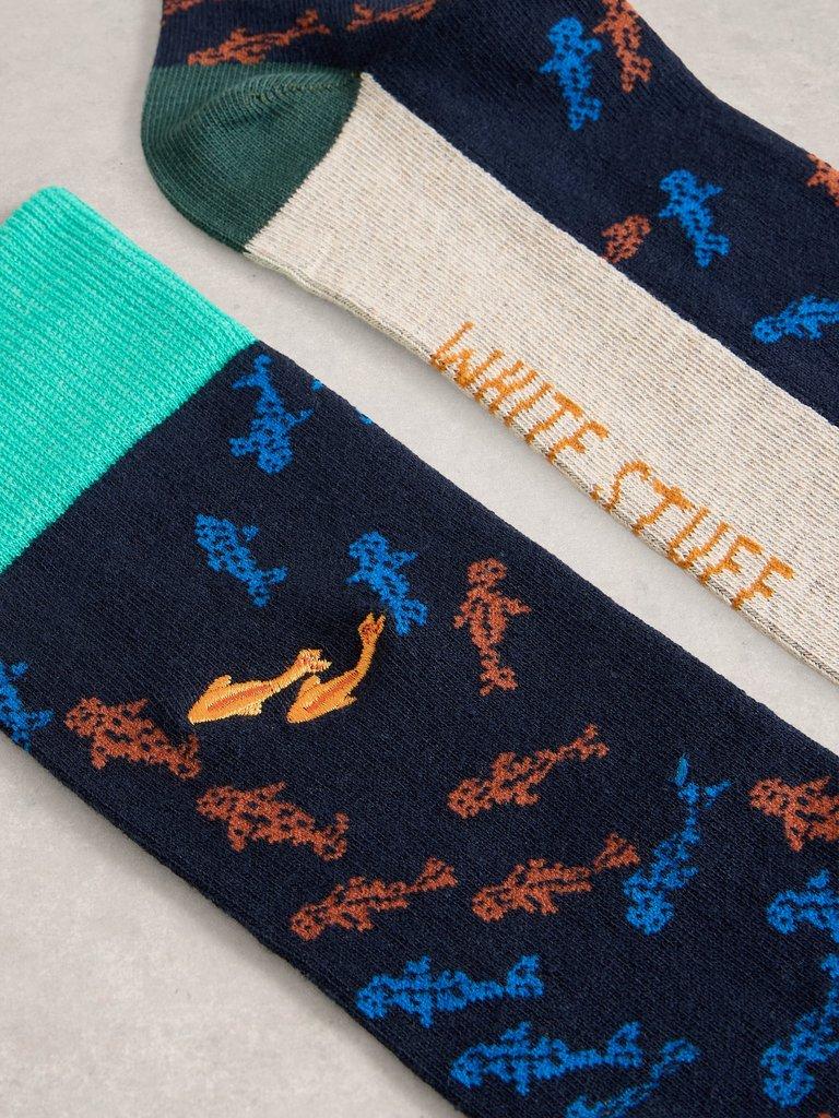 Ankle Embroidered Sock in NAVY MULTI - FLAT DETAIL