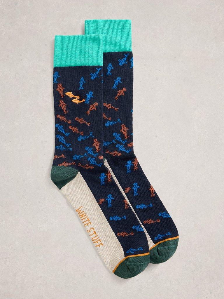Ankle Embroidered Sock in NAVY MULTI - FLAT FRONT
