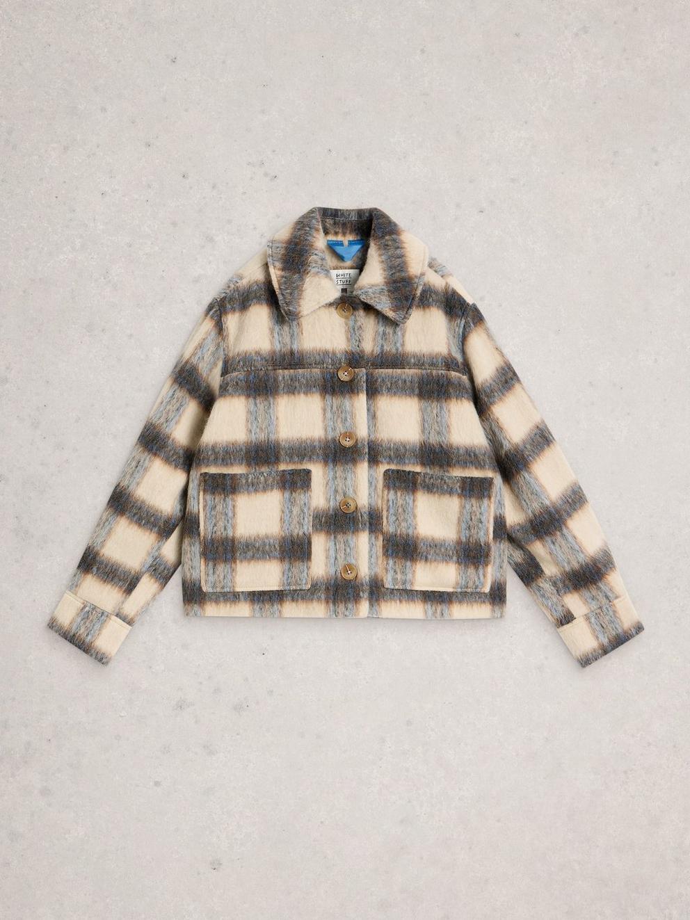Alexa Check Wool Blend Jacket in BLUE MULTI | White Stuff