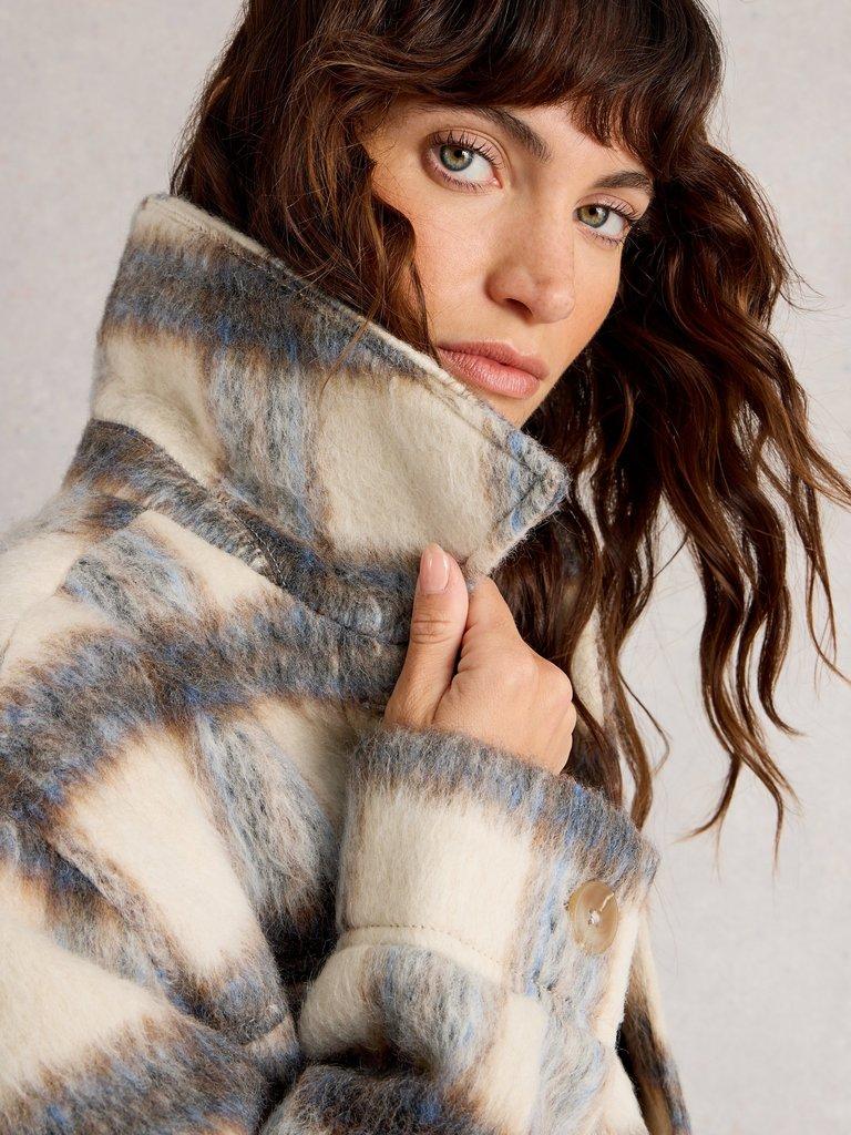 Alexa Check Wool Blend Jacket in BLUE MULTI | White Stuff