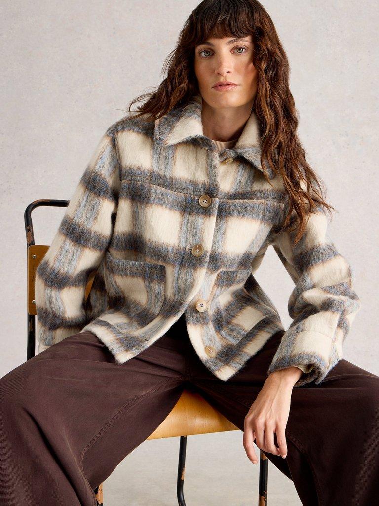 Alexa Check Wool Blend Jacket in BLUE MULTI | White Stuff