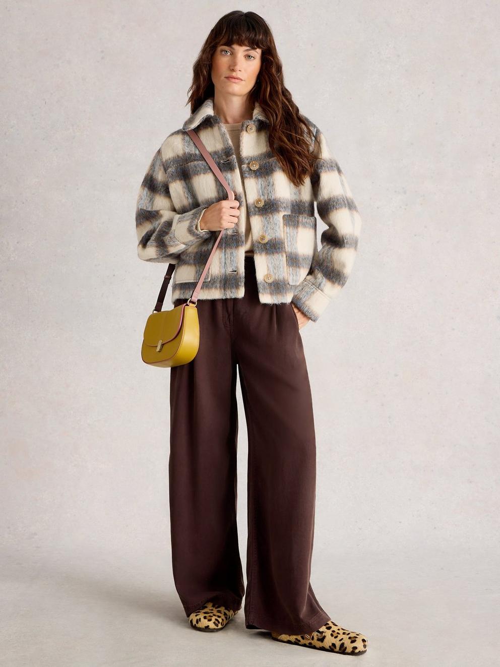 Alexa Check Wool Blend Jacket in BLUE MLT - MODEL FRONT