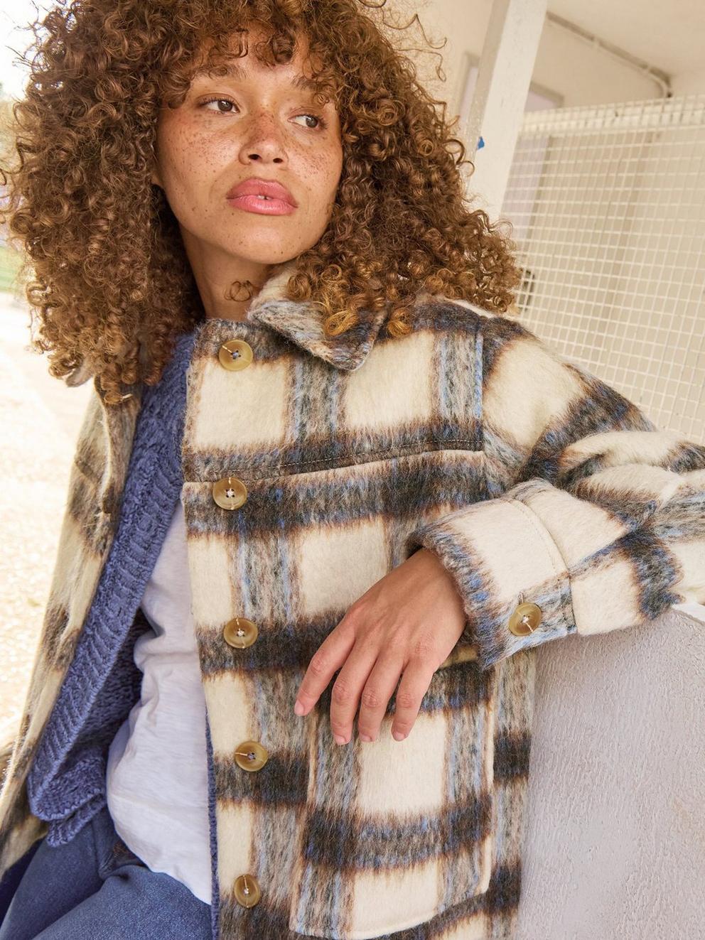 Alexa Check Wool Blend Jacket in BLUE MLT - MIXED