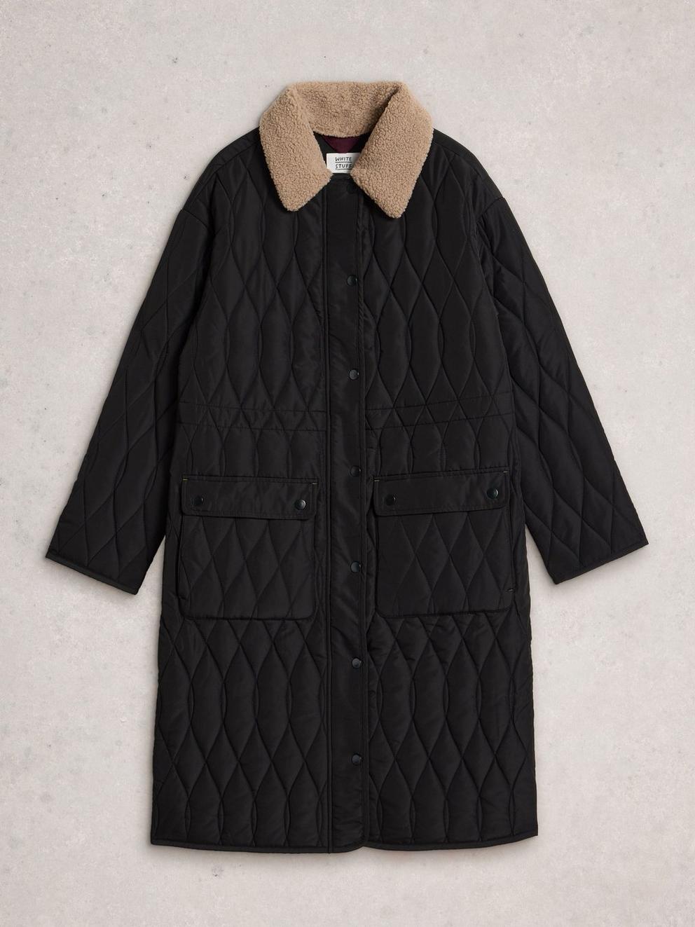 Nolan Quilted Coat in PURE BLK - FLAT FRONT