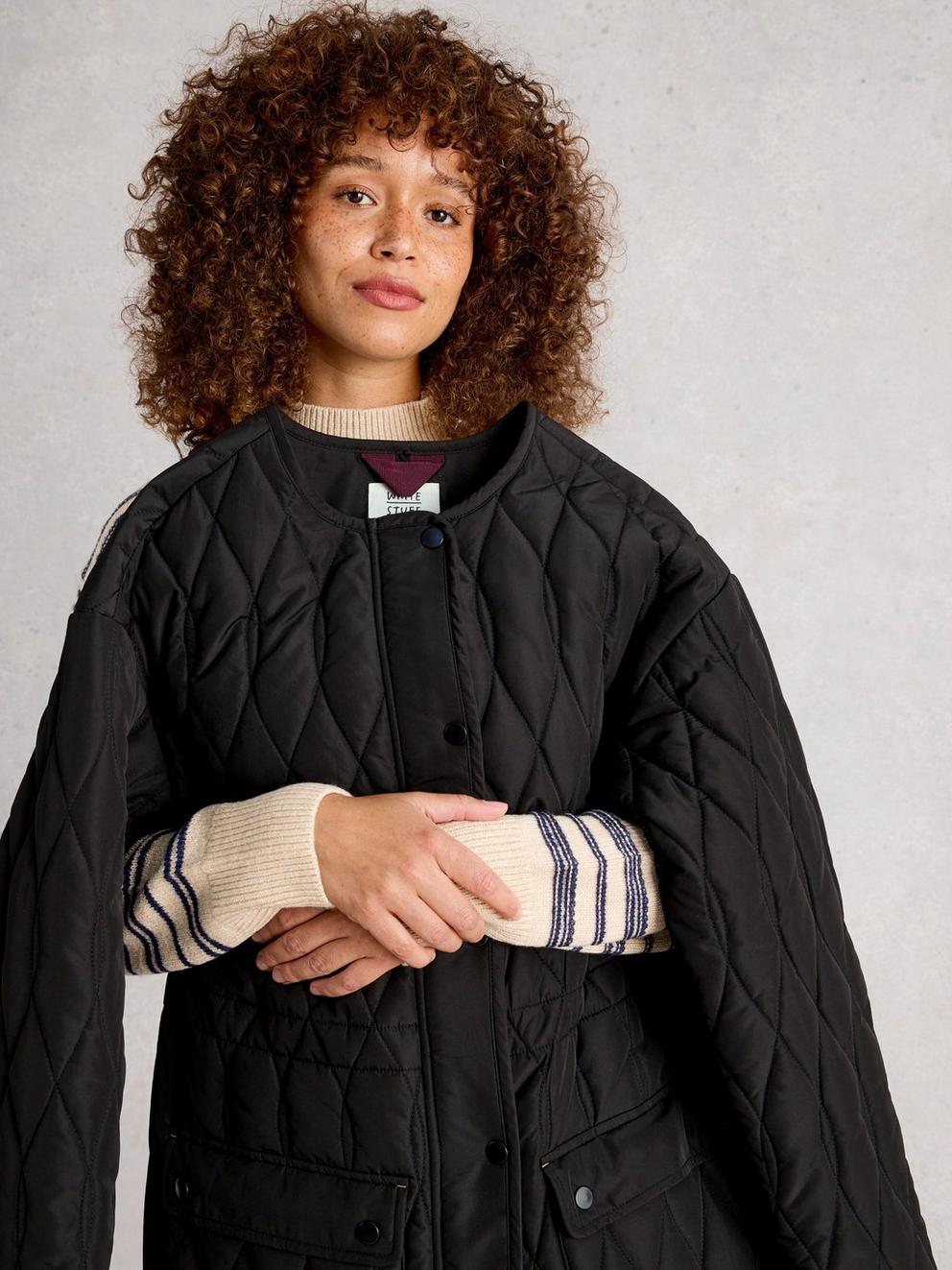 Nolan Quilted Coat in PURE BLK - LIFESTYLE